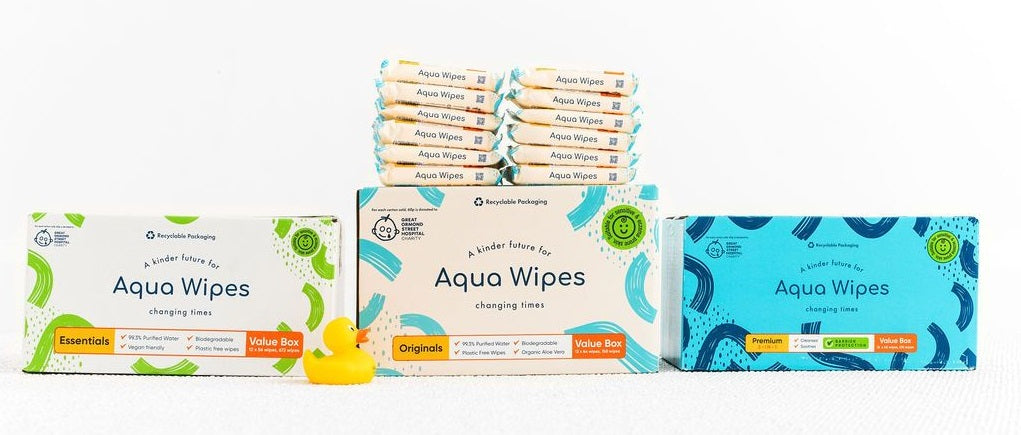 Range of Aqua Wipes baby wipes packs and value boxes