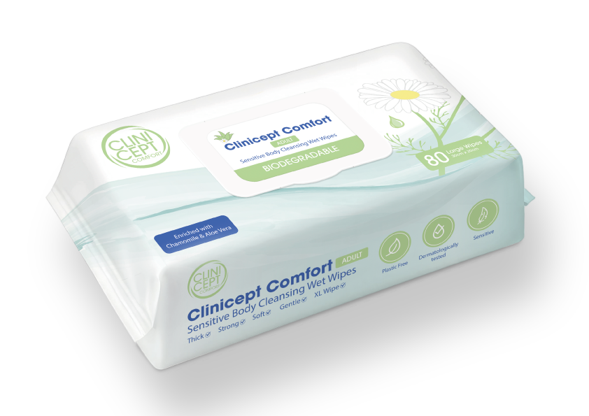 Clinicept Comfort biodegradable body wipes