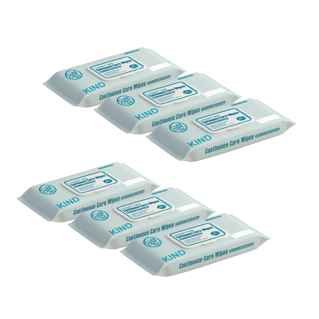 Six packs of Clinicept 4% dimethicone continence wipes