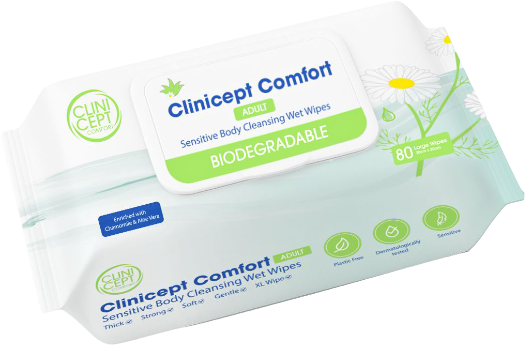 Clinicept Comfort biodegradable adult body wipes