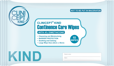 Clinicept 4% dimethicone continence wipes pack